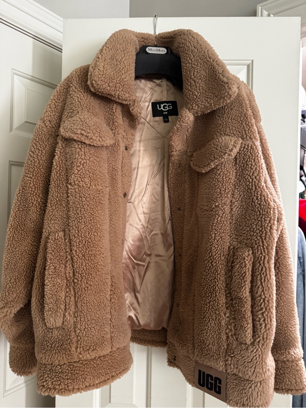 NWT UGG Frankie Sherpa Trucker Jacket Camel Teddy Coat Size L